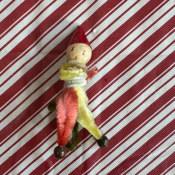 Vintage Handmade Felt Chenille Elf Christmas Ornament 4 Inches - Picture 1 of 2
